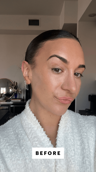 Selfie of Wohlner before applying the Jouer Blush  Bloom Cheek  Lip Tint