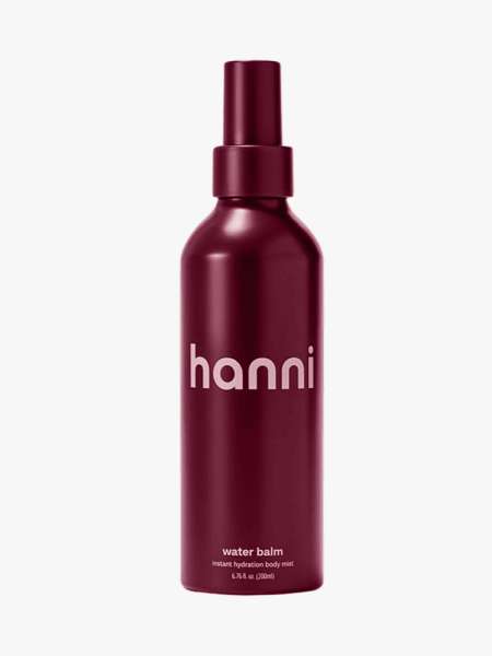 Hanni Water Balm spray bottle on a grey background