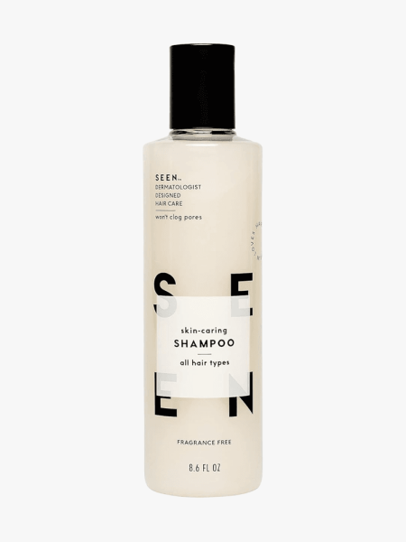 SEEN Shampoo in branded bottle component on a light gray background