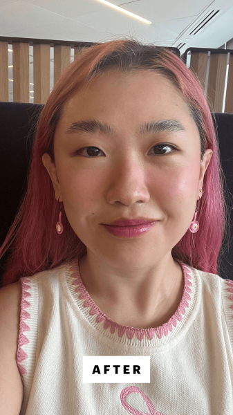 Selfie of Sarah Han after applying the GetSet Matte Powder Blush