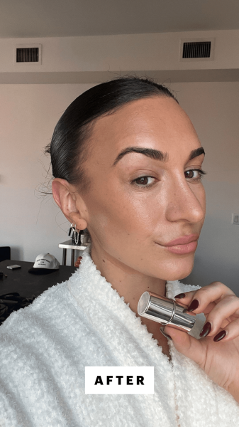 Selfie of Wohlner after applying the Jouer Blush  Bloom Cheek  Lip Tint