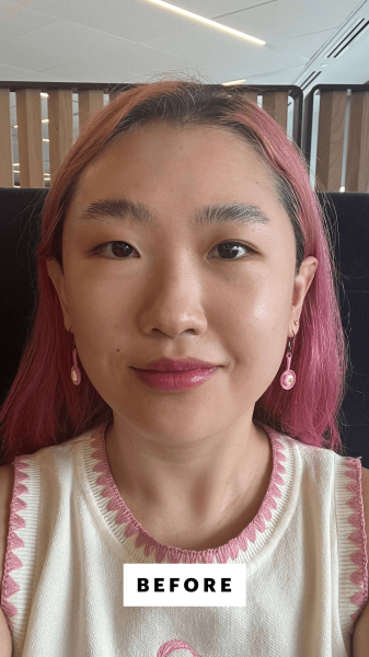 Selfie of Sarah Han before applying the GetSet Matte Powder Blush