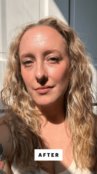 Selfie of McGrath after applying the Bronzino Illuminating Bronzer