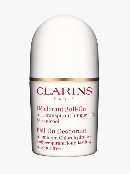 Clarins Roll-On Deodorant on a grey background