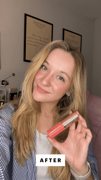 Selfie of Herrick after applying the Charlotte Tilbury Unreal Blush Healthy Glow Stick