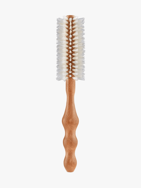 Philip B Small Round Brush in branded component on a light gray background