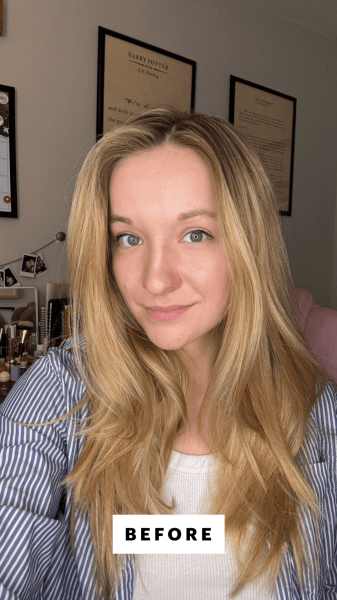 Selfie of Herrick before applying the Charlotte Tilbury Unreal Blush Healthy Glow Stick